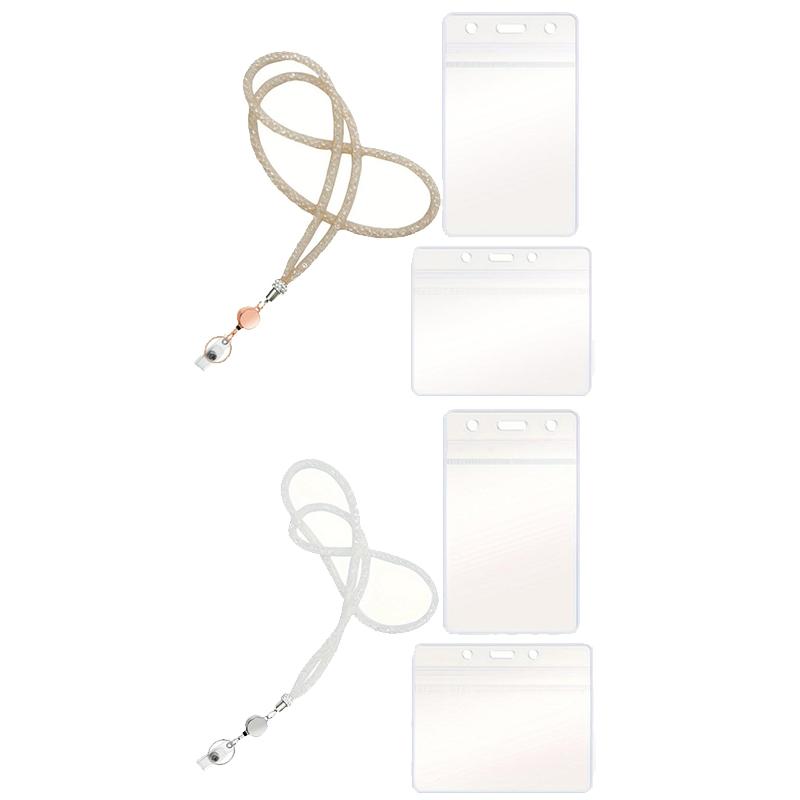Bling Rhinestone Retractable ID Badge Lanyard Waterproof Card Case Key Holder Stylish Work Badge Clip For Office Daily Use