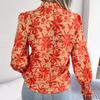 Women Spring Summer Long Sleeve Lapel Flower Printed Loose Casual Office Shirt Top
