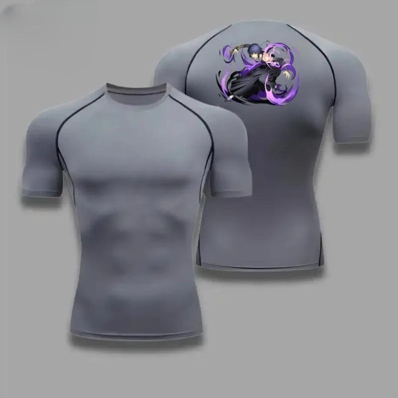 Grafická kompresní trička Bleach pro muže do posilovny, na cvičení, na běh, letní atletická rychleschnoucí trička, topy s krátkým rukávem, rash guard