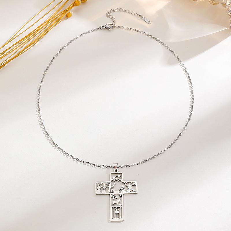 

Stainless Steel Hollow Wizard Cross Pendant Necklace For Women Girls Vintage Versatile Design Necklaces Daily Party Jewelry