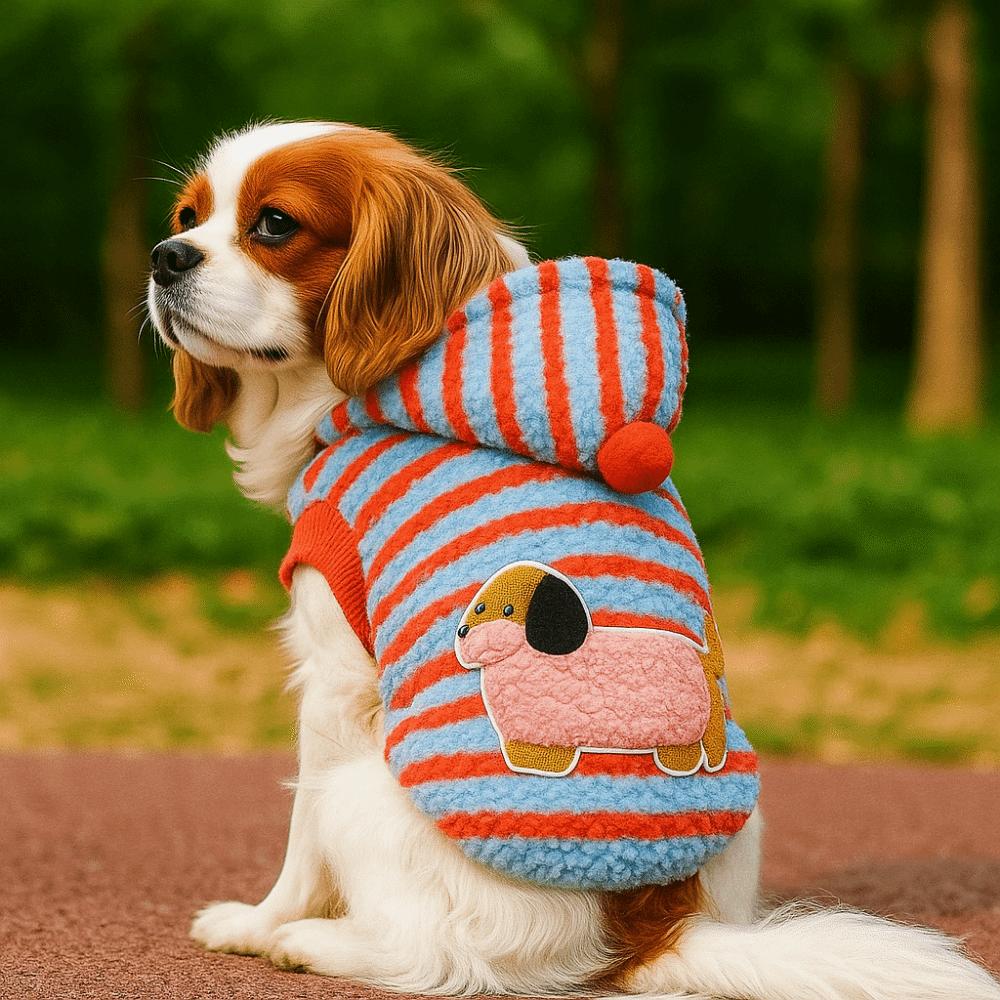 Cartoon Pattern Striped Dog Hoodie Warm Pet Hooded Jacket Cute Dog Sweatshirt  for Autumn Winter