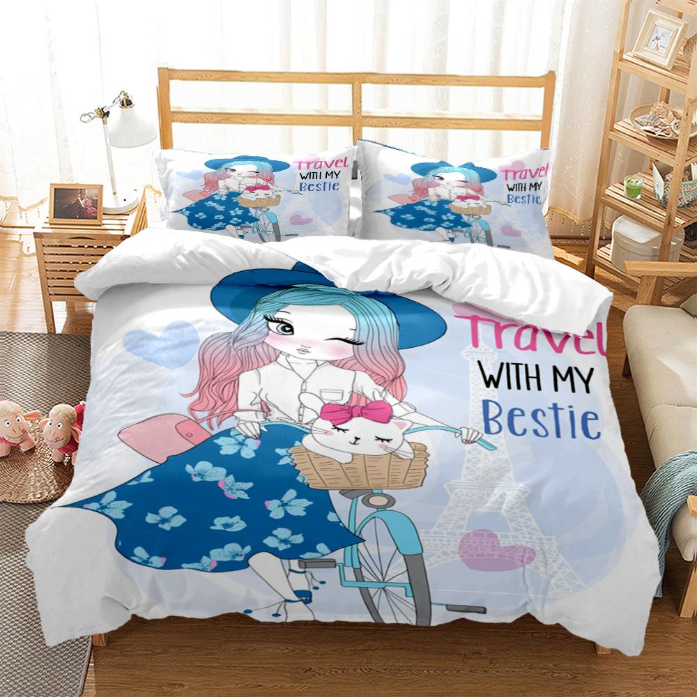 Cartoon Girl Art Print XXL Three Piece Bedding Set  Article Children Or Adults For Beds Quilt Covers Pillowcases Bedding Set