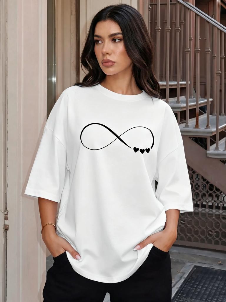 2026 Summer Unisexs Tshirt With Infinity Print Stylish Loose Minimalist Tee Trendy Streetwear Top