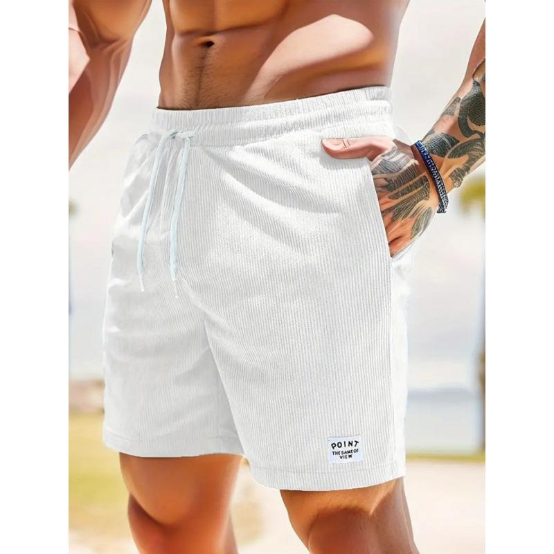 ElongPaoXiao Heren Mode Casual Retro Corduroy Trekkoord Broek - Heren Casual Ademende Sportshorts L wit