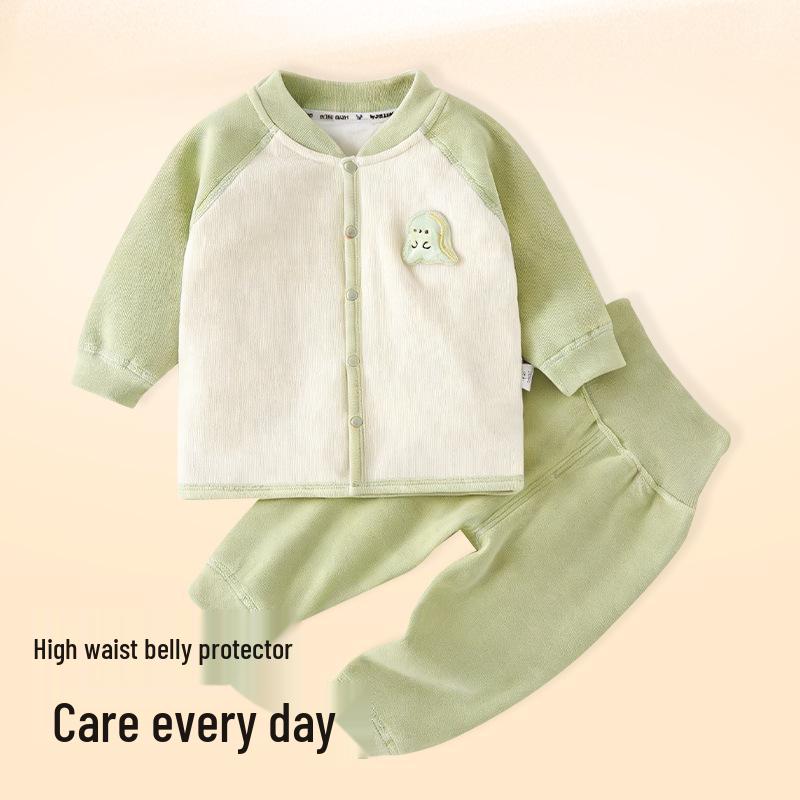 Unisex Baby High-Waisted Padded Pants Set - Thick Warm Cotton Jacket & Pants for Autumn/Winter 110 cm зелёный