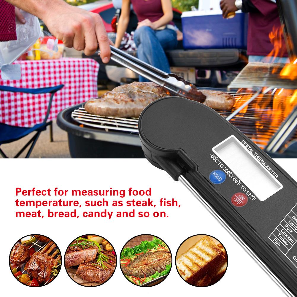 LCD Digital Food Thermometer with Foldable Probe Kitchen Cooking BBQ Grill Temp Tester Black