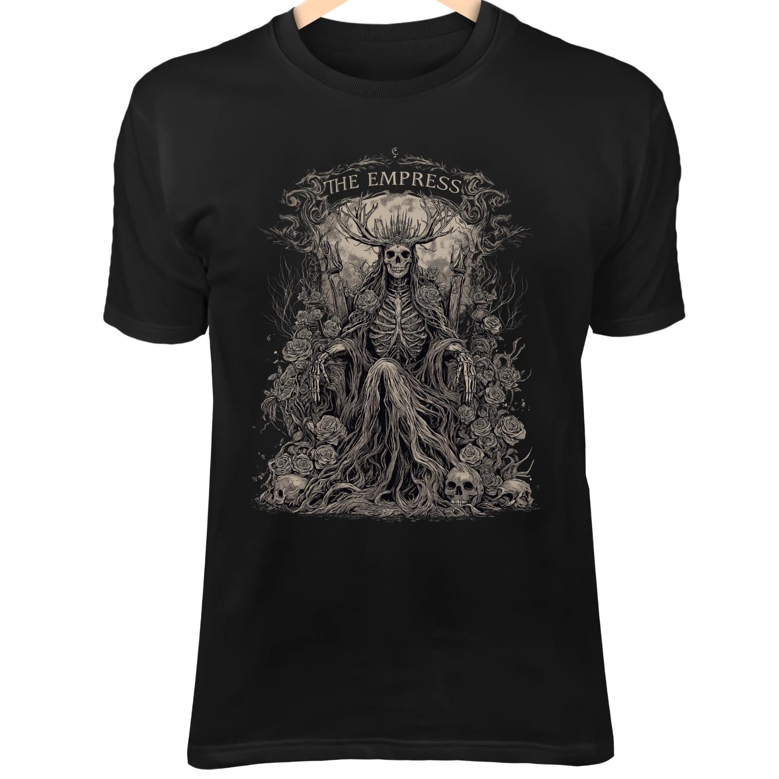 Skull Tarot Shirt - Empress Skeleton with Antler Crown and Bone Vines S
