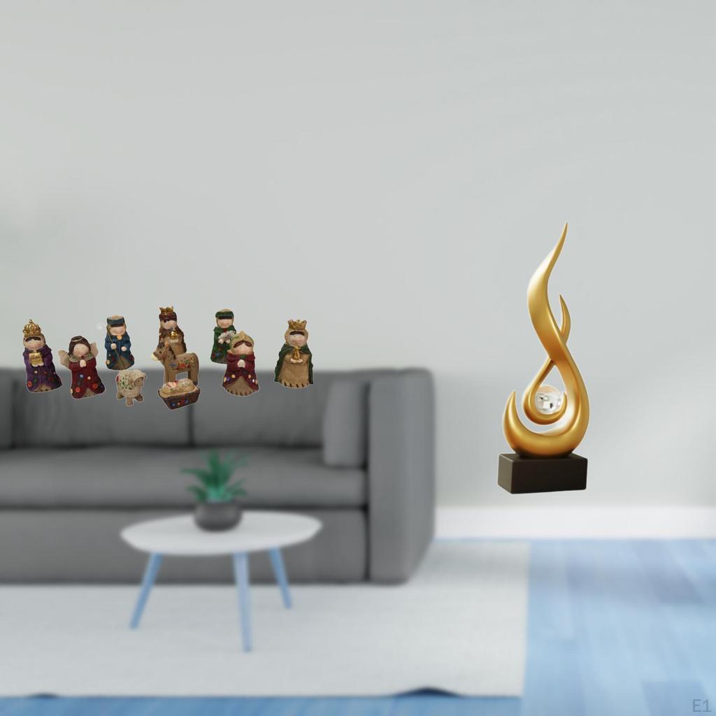 Christmas Nativity Scene Figurines And Abstract Fire Flame Statue Resin Ornament Set for Modern