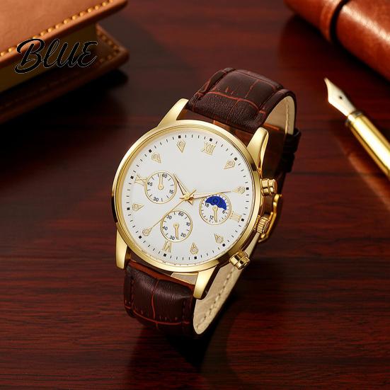 Leather Strap Men Watch Men's Analog Quartz Watches Minimalist Three-Hand