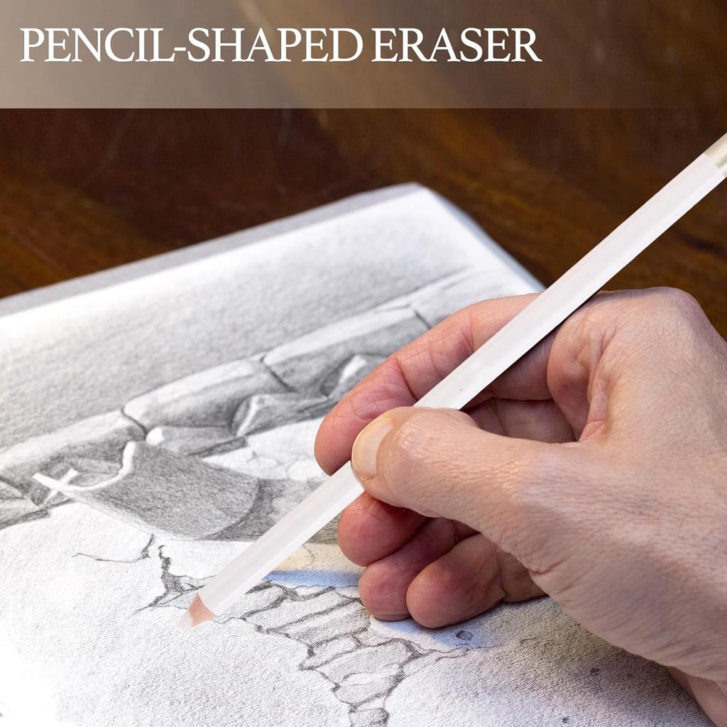 10 Pcs Eraser Pencils and 1 Sharpener, Fine Detail Eraser Pen for Sketching/Charcoal Drawings/Colored Pencils