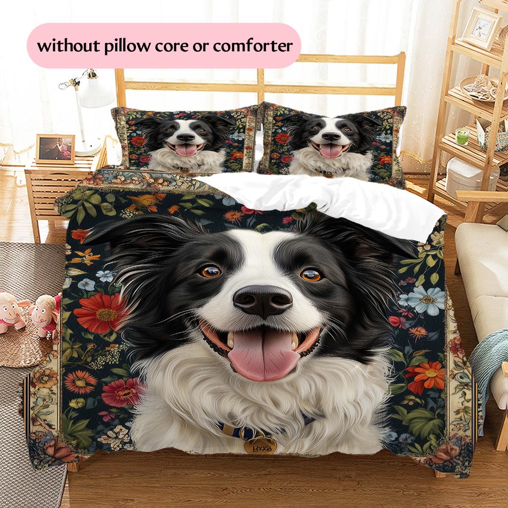 Border Collie Pattern Bedding Home Decoration Birthday Gift (1 * duvet cover + 2 * pillowcase, without core)
