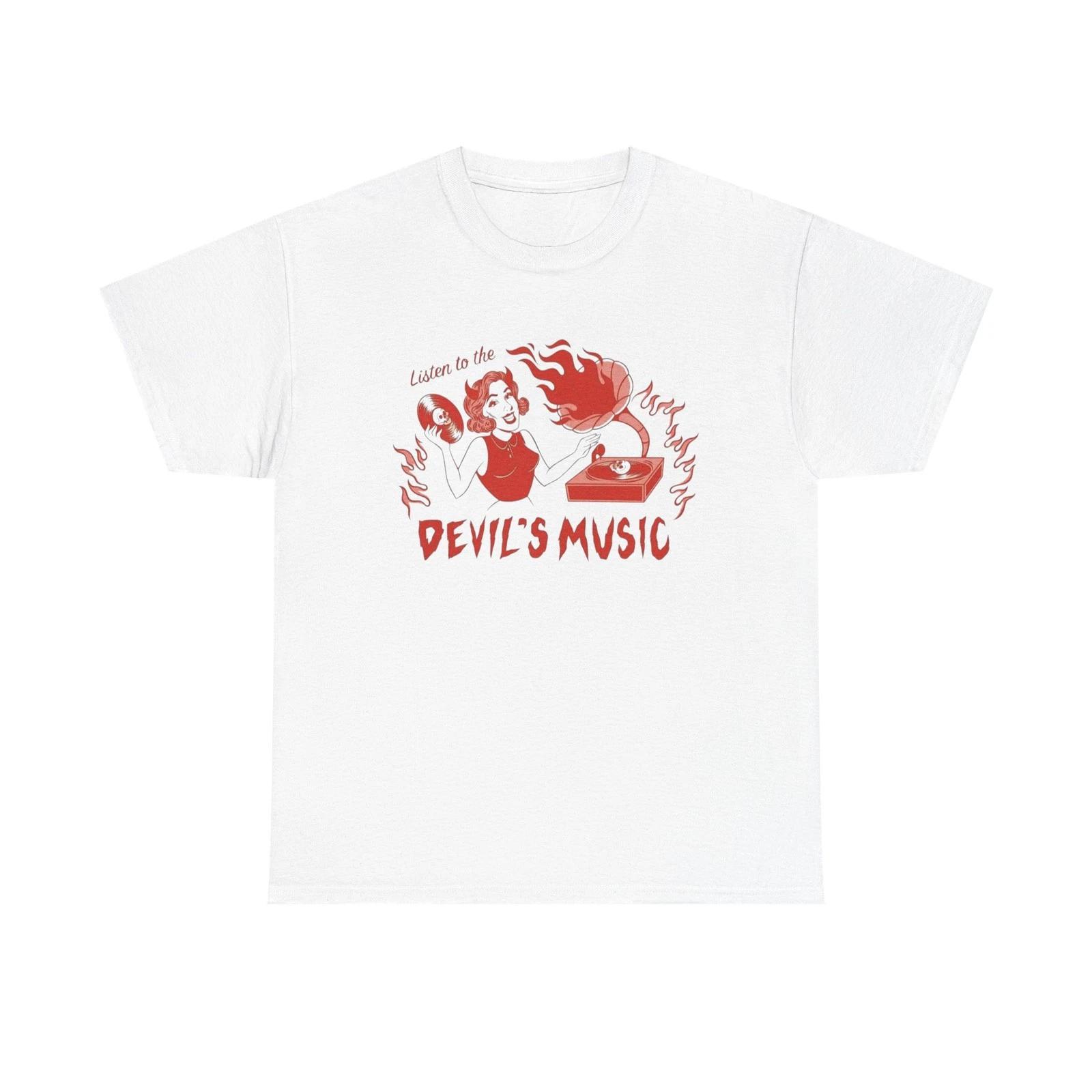 

Listen To The Devils Music Graphic T-Shirt Comfy Cotton Tee Brand NEW 4XL
