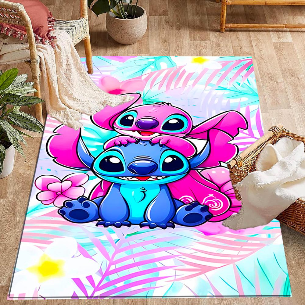 Stitch And Angel In Space Disney Cartoon Theme Anti-Slip Rug - Polyester, Home Decor, Suitable for Bedrooms, Living Rooms, Doorways, and Studios