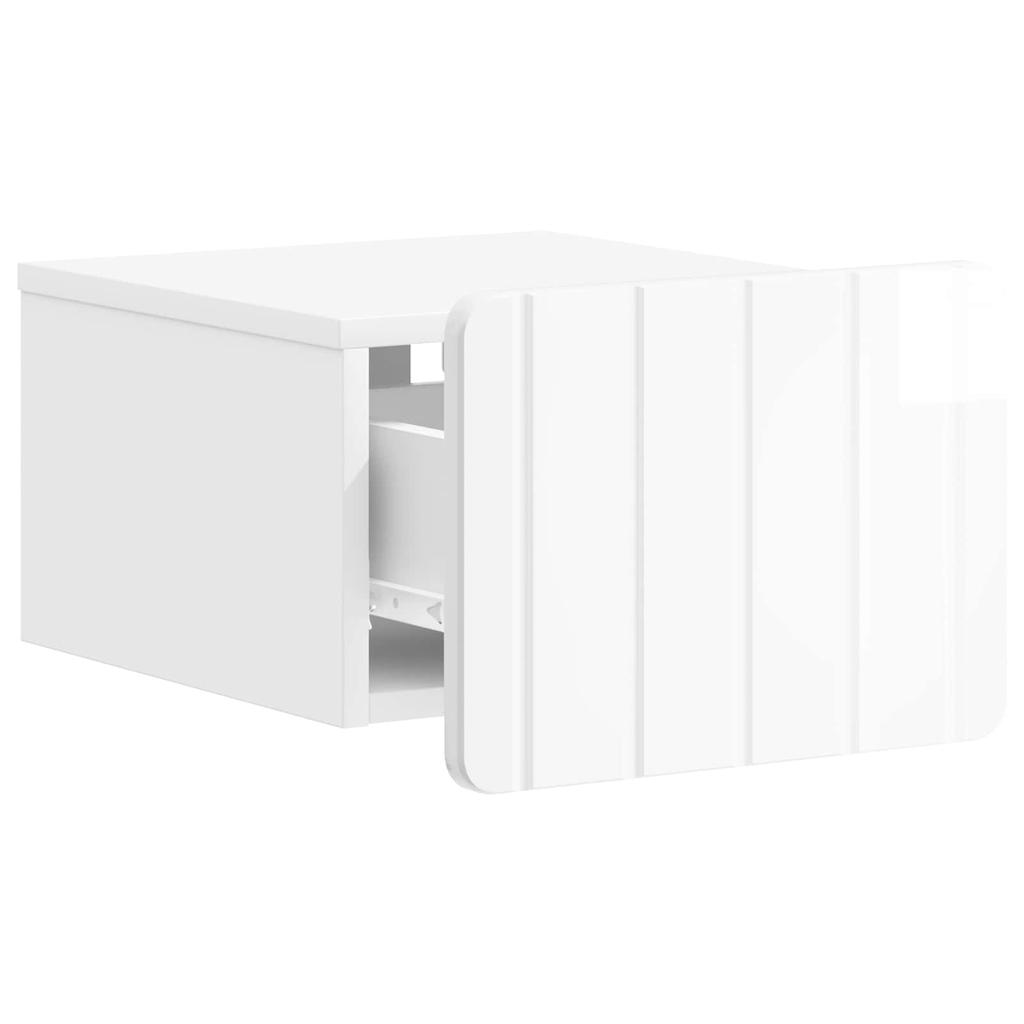 Wall Mounted Nightstand 2 pcs High Gloss White Particleboard