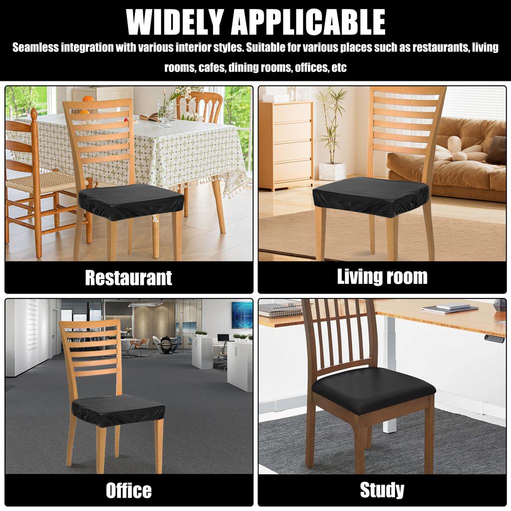 4Pcs Dining Chair Seat Cover Set Leather Waterproof Chair Cushion Cover Kitchen Chair Seat Protector Slipcover Furniture Decor