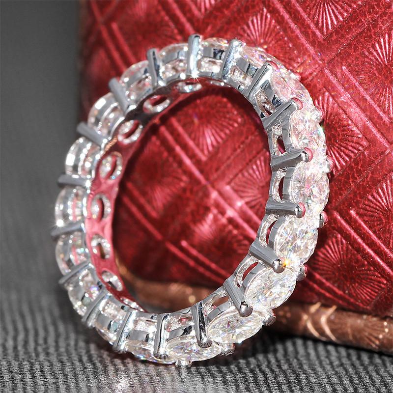 Eternity 925 Sterling Silver Engagement Wedding Band Rings Sets for Women Bridal Princess Cut Diamond Promise Party Jewelry Gift