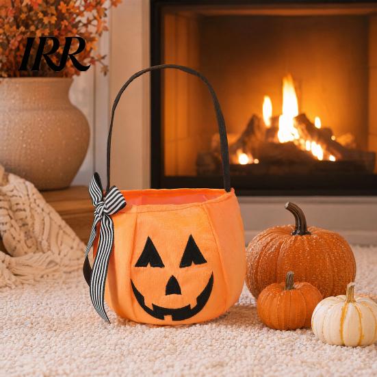 Porta caramelle ricamato Sacca zucca di Halloween per bambini, Borsa per dolcetto o scherzetto Decorazione festiva con manico, Secchiello riutilizzabile per snack Bomboniere per feste