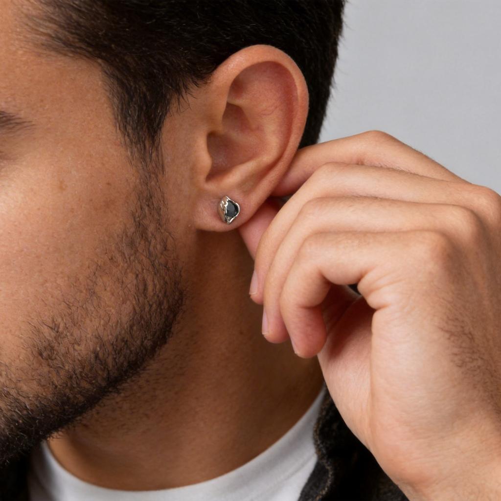 Hiphop Crystal Zircon Stud Earrings for Men Boys,Minimalist CZ Small Metal Stud Earrings with Butterfly Ear Backs