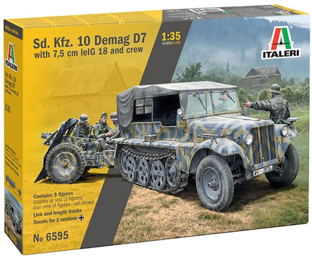 Platz Italeri Scale WWII German Demag D7 lelG4 18 Infantry Gun with 9 Artillery Plastic Model Kit IT6595 1/35 Sd.Kfz.10 & 7.5cm Pieces, (Combat