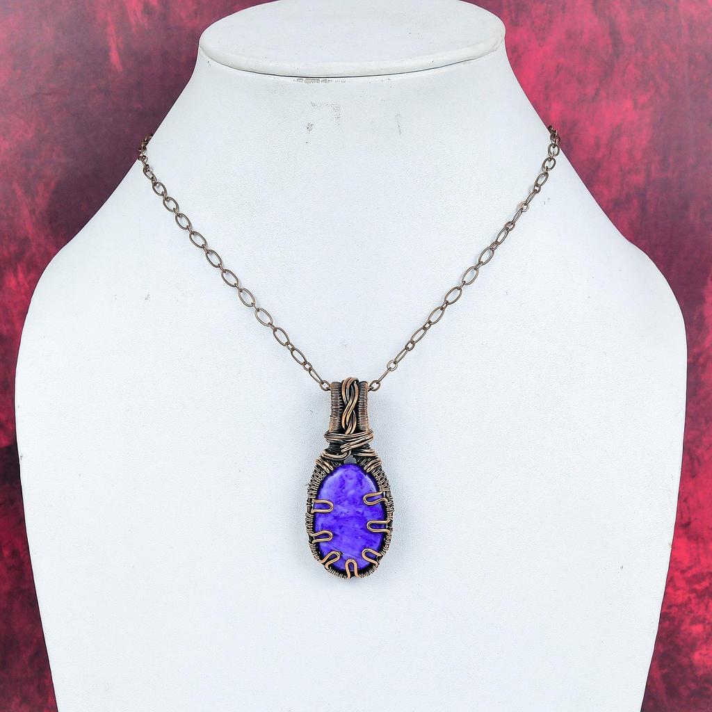 Charoite Pendant Copper Wire Wrapped Pendant Real Gemstone Pendant Handmade Pendant Wire Wrap Charoite Jewelry Gifts for Mom Antique Jewelry