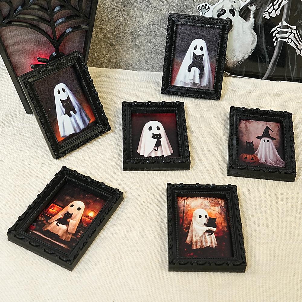 6 Stück Holz Halloween Fotorahmen Kühlschrankmagnete Aufkleber 3D Retro Geisterrahmen Kühlschrankmagnete Halloween Dekoration für Zuhause