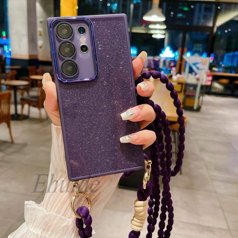 

Crossbody Strap Case For Samsung Galaxy A16 A06 A55 A54 A53 A15 A35 A34 A25 A14 S24 Glitter Neck Plush Lanyard Rope Soft Cover S21&Case & Strap