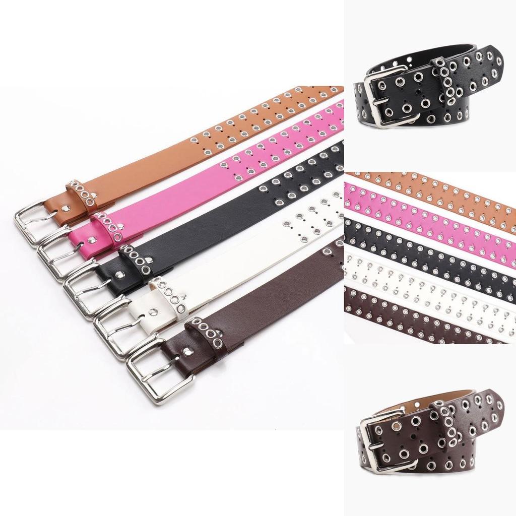 Women Hollowed Metal Leather Belt With Metal Closure For Streetwear And Everyday Fashion