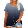 Plus Size Women's Fashion Casual Vintage Printed O-Neck Short Sleeve Button T-Shirt Top