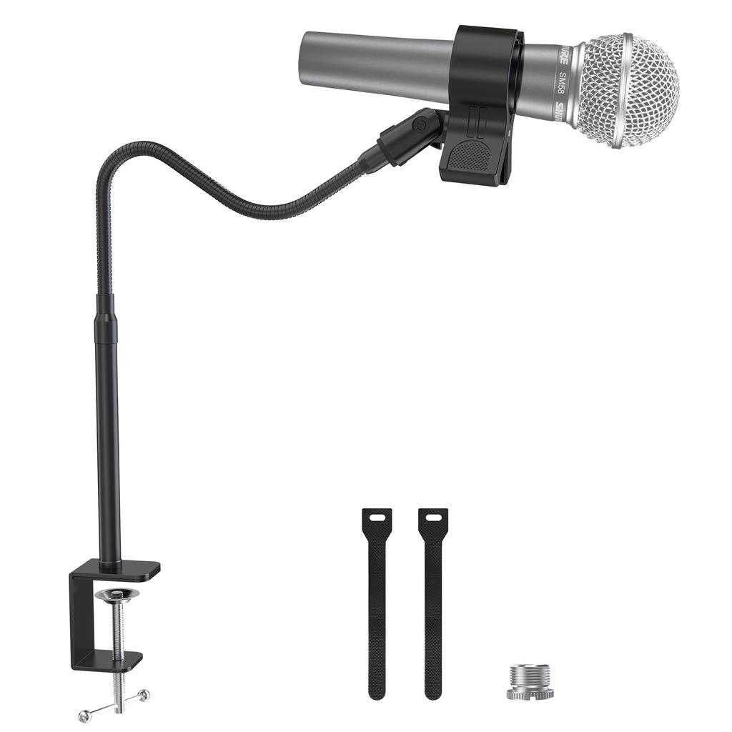 ZealSound 19"48cm Flexible Gooseneck Desktop Microphone Stand with Upgraded Mic Clip Holder for Microphones with Outer Diameters of 1.03"2.6cm and