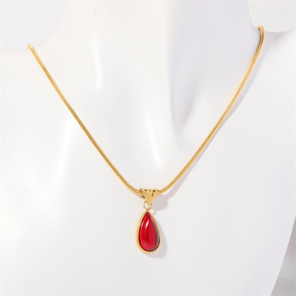 Twelve Birthday Stone Simple and Elegant Water Drop Necklace with Blue Green Ocean Pendant, Collar Chain, Titanium Steel