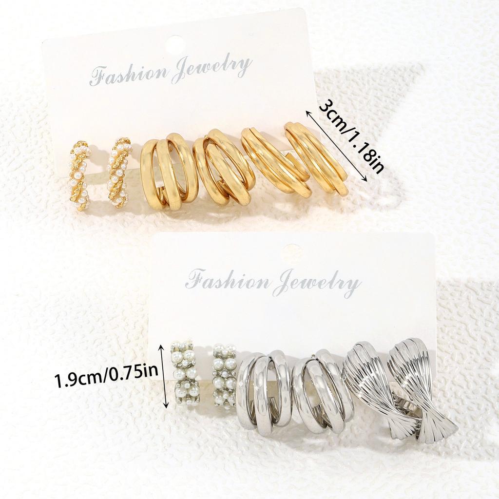 Hot-selling earrings set pair of creative retro pearl leopard geometric temperament C-shaped earrings