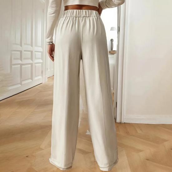 Damen Freizeithose Elastischer Hoher Bund Einfarbig Lange Hose mit Taschen Gerades Weites Bein Pendeln Arbeit Reisen Lässige Hose