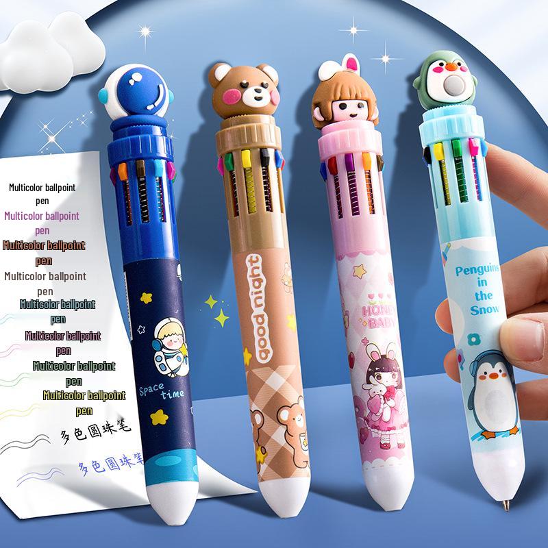 Ten-Color Cartoon Click-Action Multi-Functional Ballpoint & Marker Pen for Students