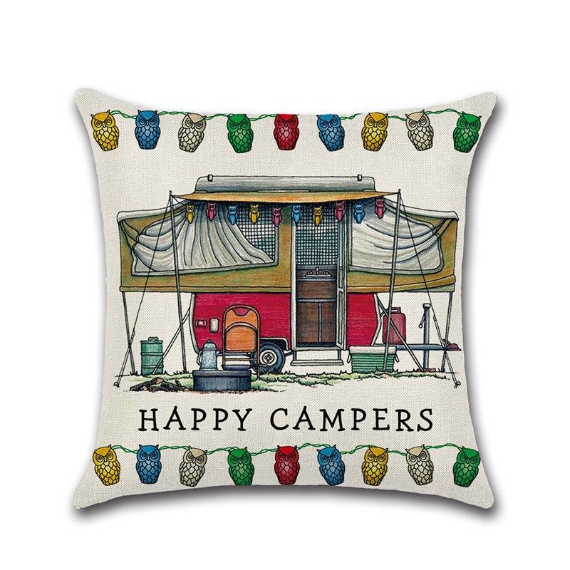 Ornate Happy Campers Sofa Throw Cushion Cover Ideal For Home Dcor