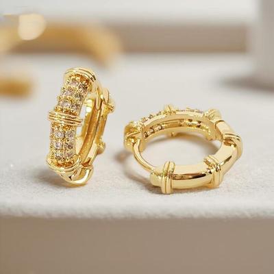 Retro Chinese-Style Double Row Zircon Hoop Earrings - Exquisite Vacation Fashion