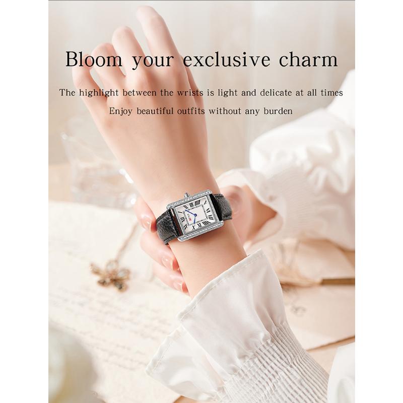 SANDA Vintage Diamond Quartz Watch Roman Scale Square Dial Waterproof Couple Fashion Quartz Men and Women's Watch