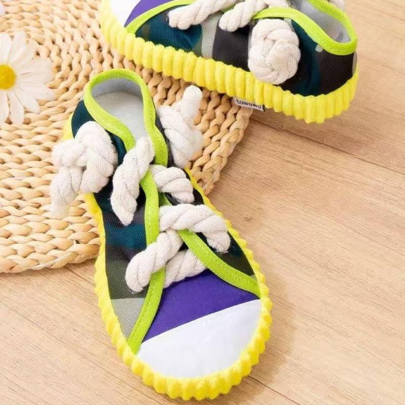 1Pcs Squeaky Bite Resistant Puppy Chew Toy Teeth Grinding Canvas Shoes Knot Cotton Rope Dog Molar Chew Toys Supplies