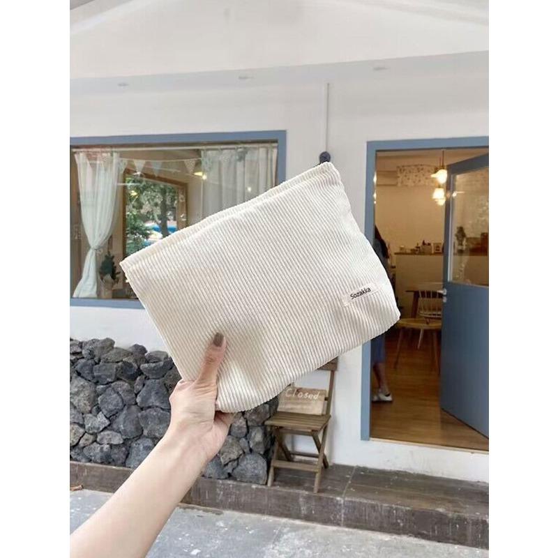 Large Capacity Corduroy Cosmetic Bag Raspberry Pink, Multiple Purpose Storage Bag