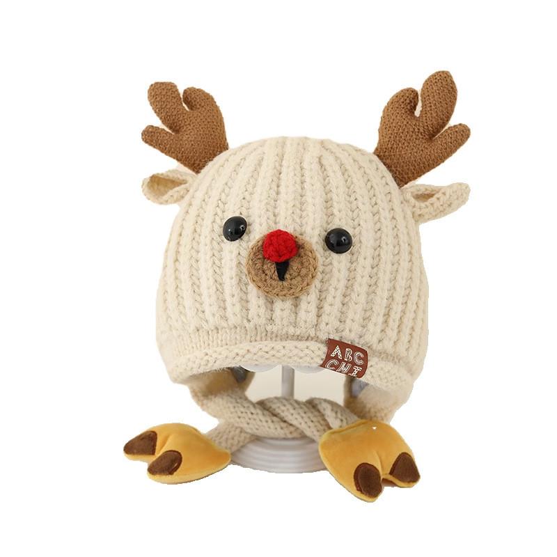 Baby Animal Ears Winter Knit Hat With Warm Fleece For Kids