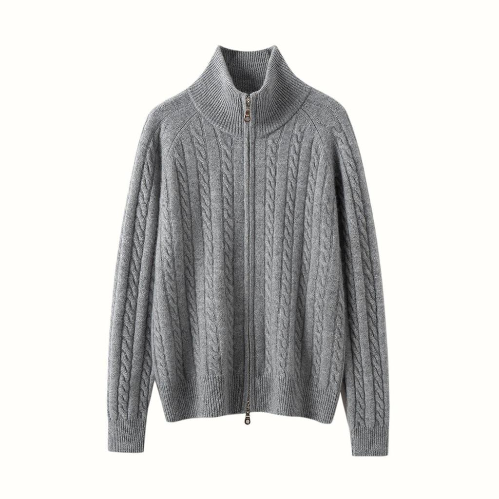 Women's Elegant Cashmere Cable Knit Half-High Neck Zip Cardigan - Autumn/Winter 2026 Collection
