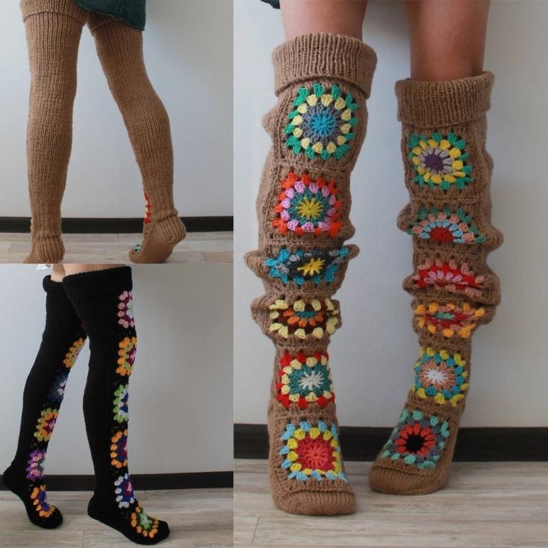 Damen Häkel-Oberschenkelhohe Stiefelsocken Vintage Extra Lange Beinwärmer Winter Überknie Hohe Strümpfe