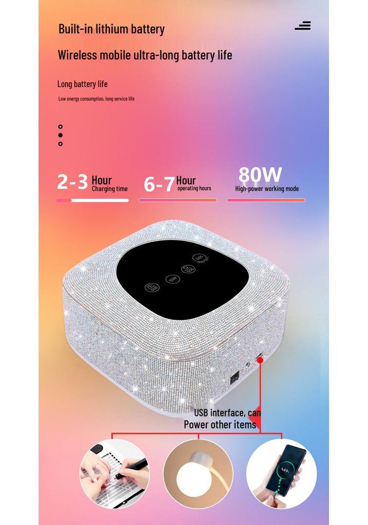80W Portable Rechargeable UV LED Nail Lamp with Smart Sensor for Quick Drying