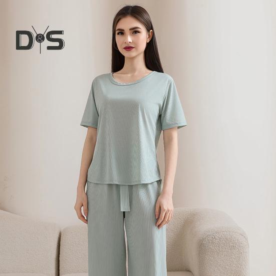 Women's Summer Pajama Set Round Neck Short Sleeve Top And Pants Sleepwear Set Casual Loose Two Piece Lounge Set