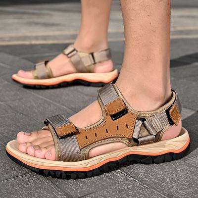 Summer New Sandals Men's Outdoor Travel Beach Shoes Casual Genuine Leather Soft Bottom Non-Slip Velcro Sandals