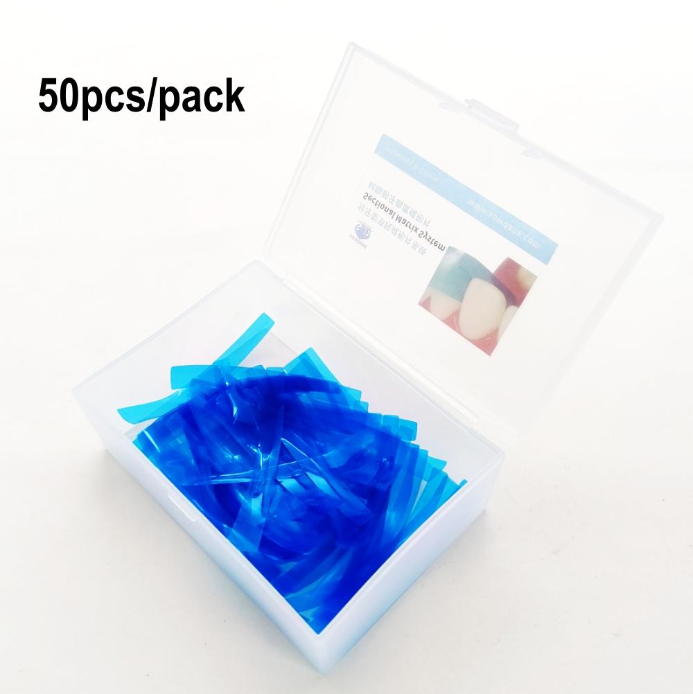 15pcs/50pcs Dental Contoured Anterior Matrix Blue Transparent Anterior Polyester Strip Thickness 0.05mm Dental Materials