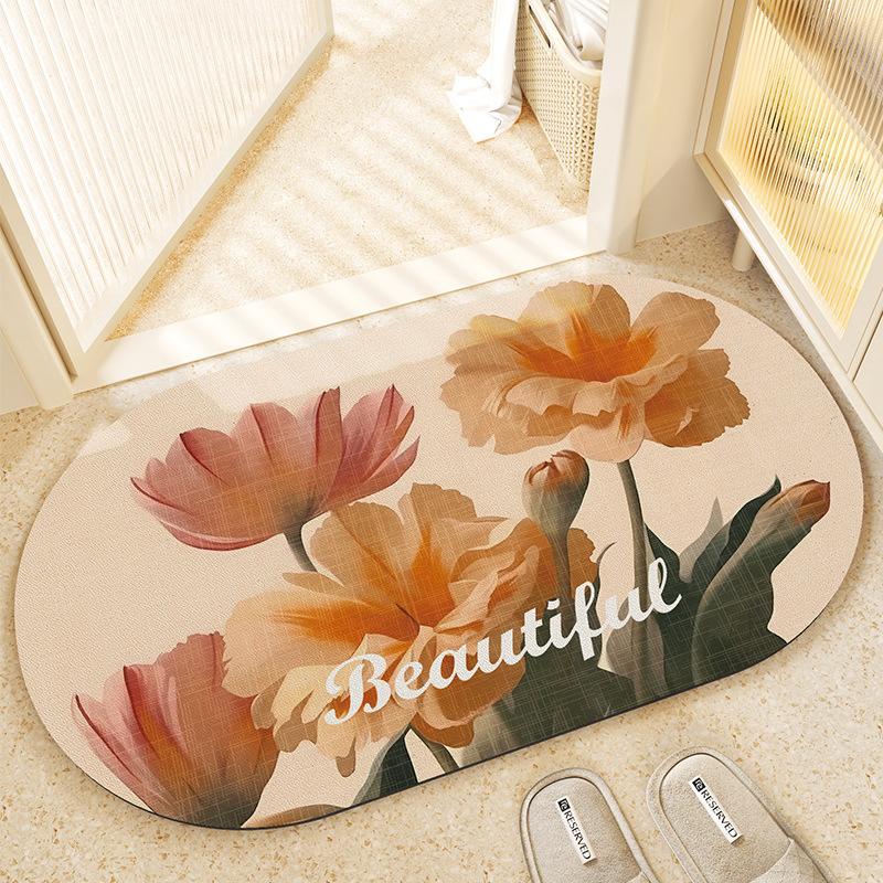 VIKAMA Fresh Romantic Flower Diatomite Living Room Bathroom Toilet Door Carpet Non-slip Durable Home Decoration