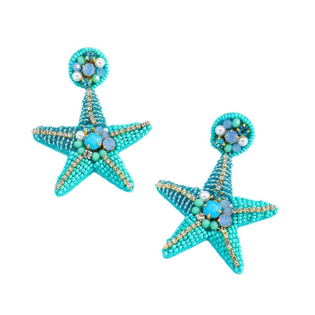 European and American summer trends, starfish handmade rice bead earrings, personalized ocean style, casual and versatile shell shaped earrings