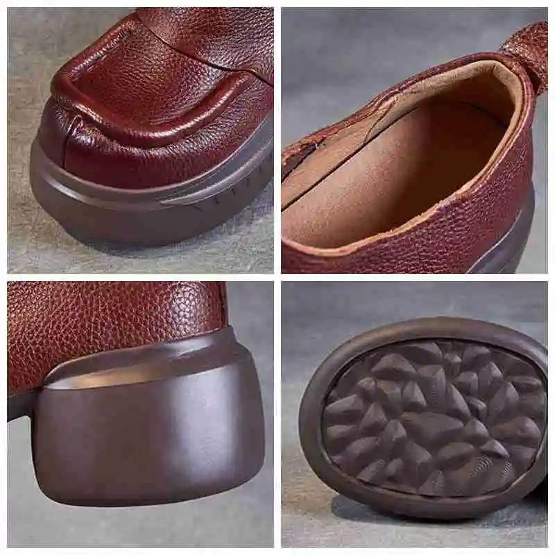Fujin 6cm Ladies Autumn Shoes Women Cow Genuine Leather Slip on Ladies Fashion New Ethnic Platform Wedge Round Spring Mary Jane