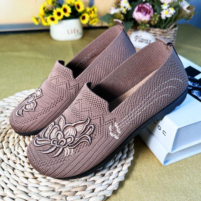 Spring New Style Slip-On Printed Women'S Shoes, Comfortable Flat Knit Sneakers, Fashionable Casual Shoes for Moms., Women Shoes