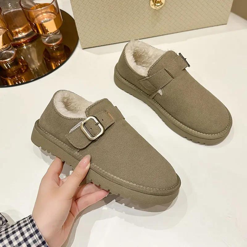 Fashion Brown Women's Snow Boots Suede Elegant With Low Heels Shoes For Woman Round Toe Work Gothic Pu Stylish Offer Anti Skid Hot